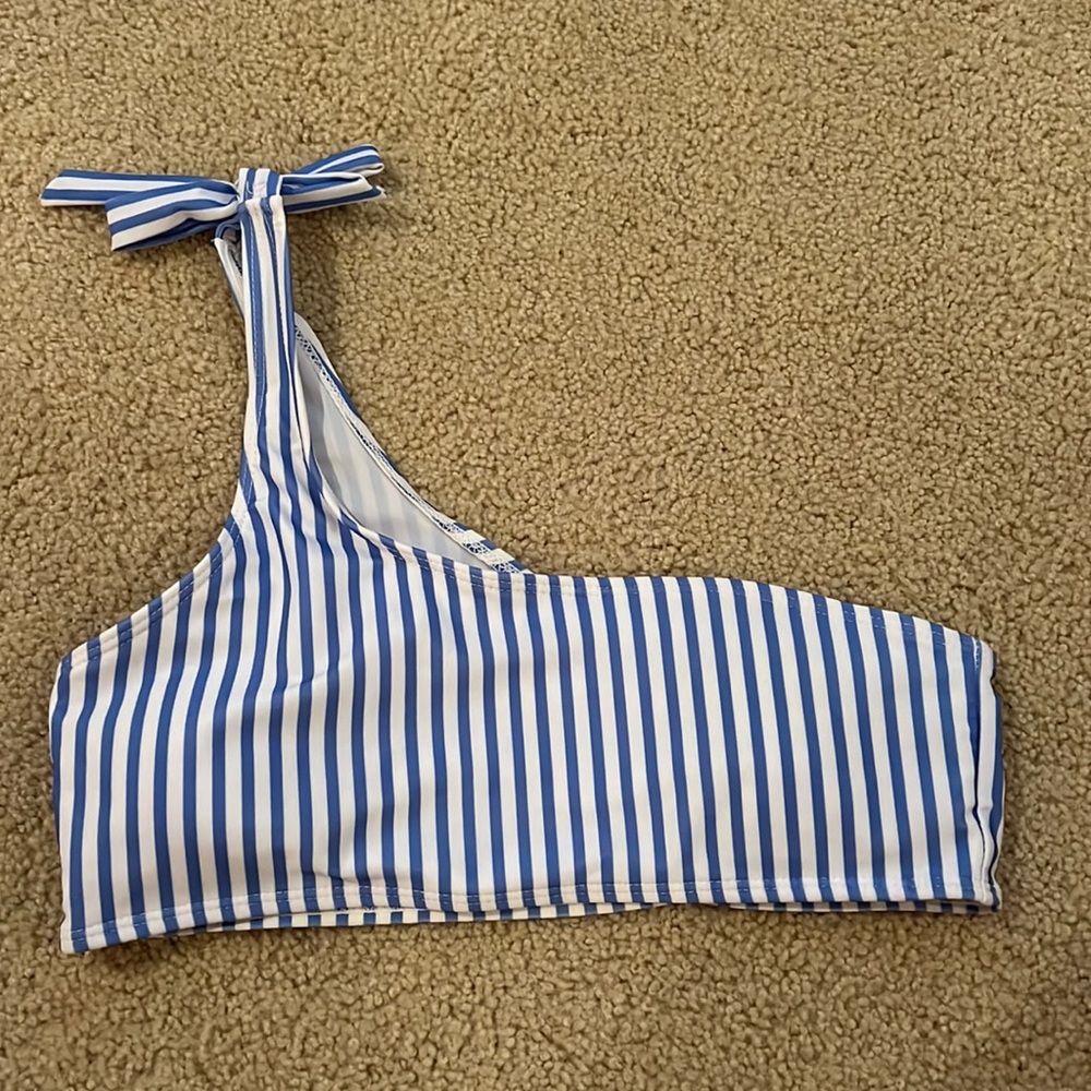 blue and white stripped one shoulder bikini top! size medium! one of my favs!!!